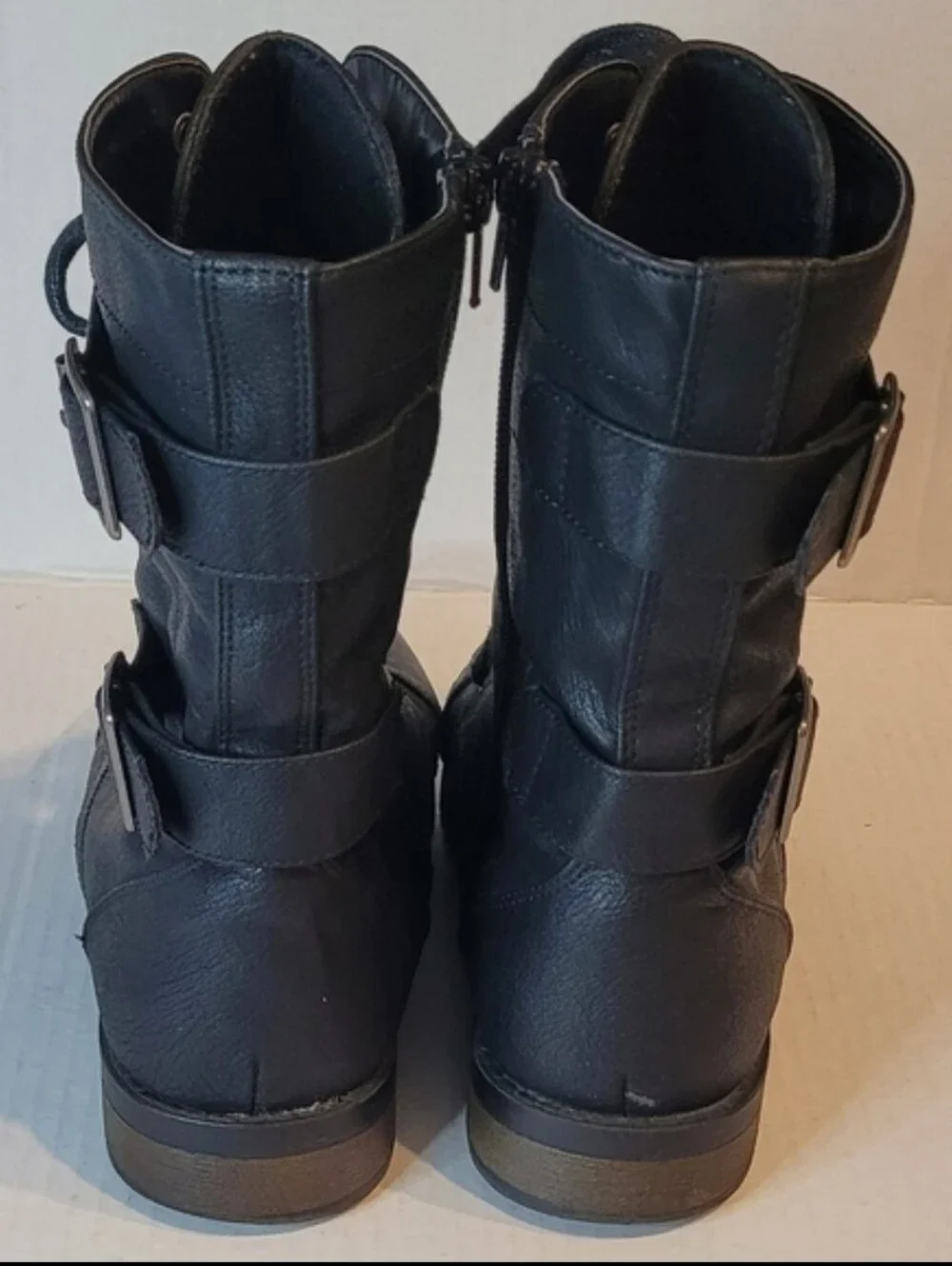DEPT222 Black Lace-Up Mid-Calf Combat Boots Side-Zip Women's Size 8.5